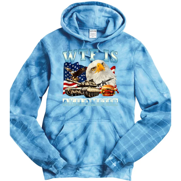 Wtf Is A Kilometer Eagle Badge American Funny 4th Of July Tie Dye Hoodie