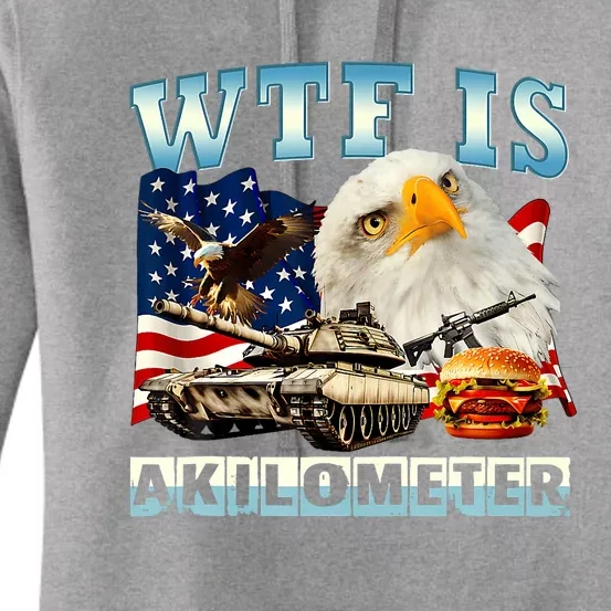 Wtf Is A Kilometer Eagle Badge American Funny 4th Of July Women's Pullover Hoodie