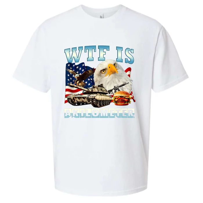 Wtf Is A Kilometer Eagle Badge American Funny 4th Of July Sueded Cloud Jersey T-Shirt