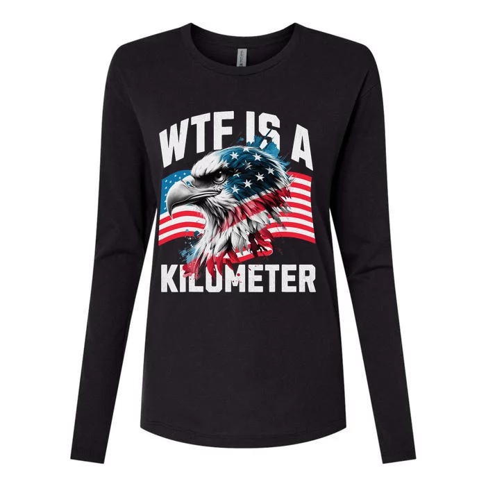 Wtf Is A Kilometer Eagle Badge American Vintage Humor Womens Cotton Relaxed Long Sleeve T-Shirt