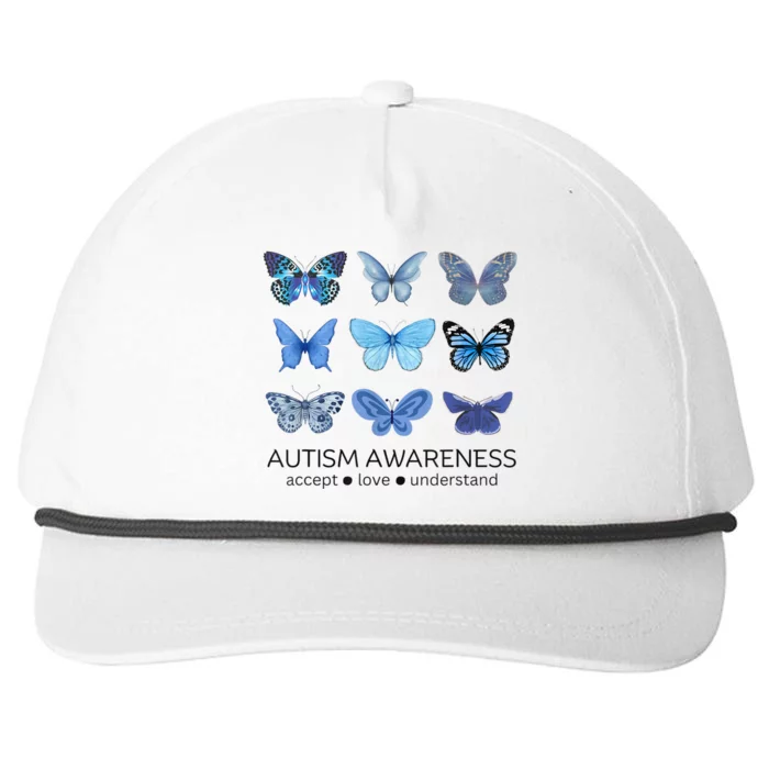 Women In April We Wear Blue Butterfly Autism Mental Health Snapback Five-Panel Rope Hat