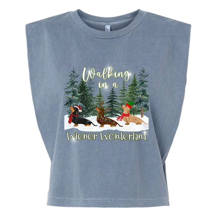 Walking In A Wiener Wonderland Dachshund Trio Cool Gift Garment-Dyed Women's Muscle Tee