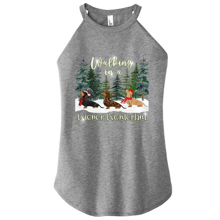 Walking In A Wiener Wonderland Dachshund Trio Cool Gift Women’s Perfect Tri Rocker Tank