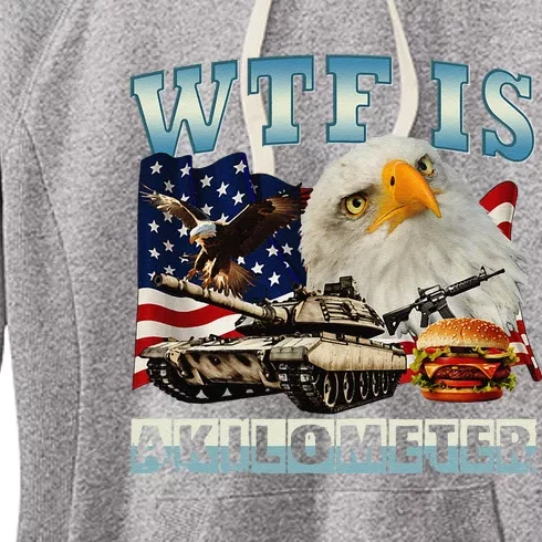 Wtf Is A Kilometer Eagle Badge American Signature Burger Women's Fleece Hoodie