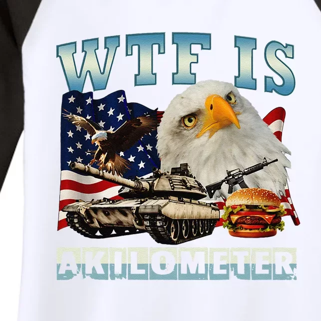 Wtf Is A Kilometer Eagle Badge American Signature Burger Women's Tri-Blend 3/4-Sleeve Raglan Shirt