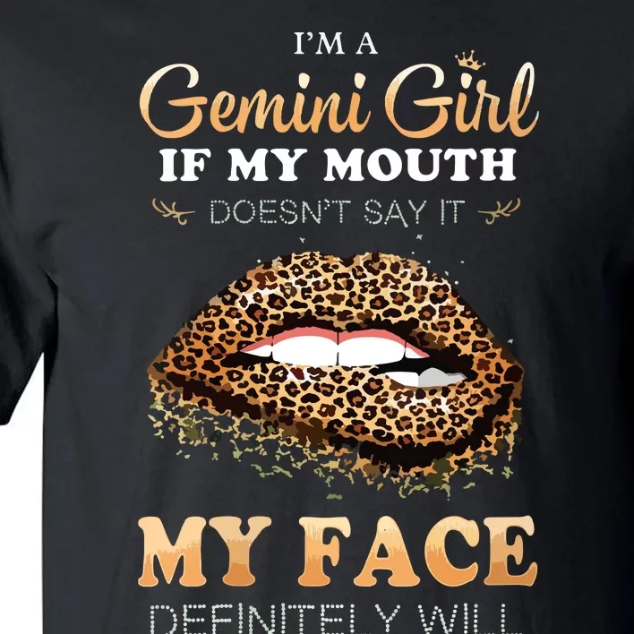 Womens Im A Gemini Girl Funny Leopard Printed Birthday VNeck Tall T-Shirt