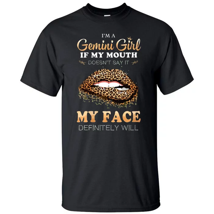 Womens Im A Gemini Girl Funny Leopard Printed Birthday VNeck Tall T-Shirt