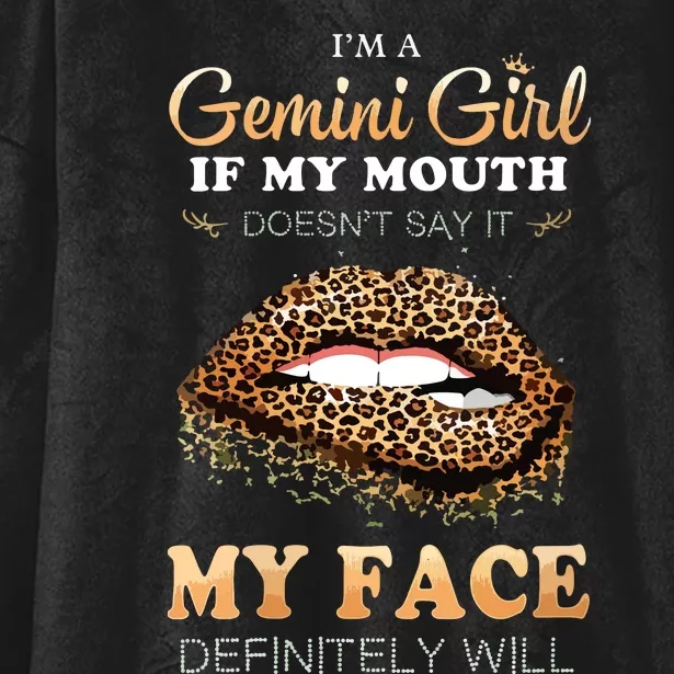 Womens Im A Gemini Girl Funny Leopard Printed Birthday VNeck Hooded Wearable Blanket