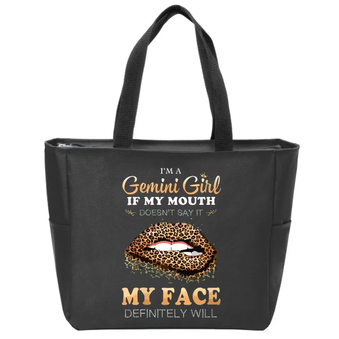 Womens Im A Gemini Girl Funny Leopard Printed Birthday VNeck Zip Tote Bag