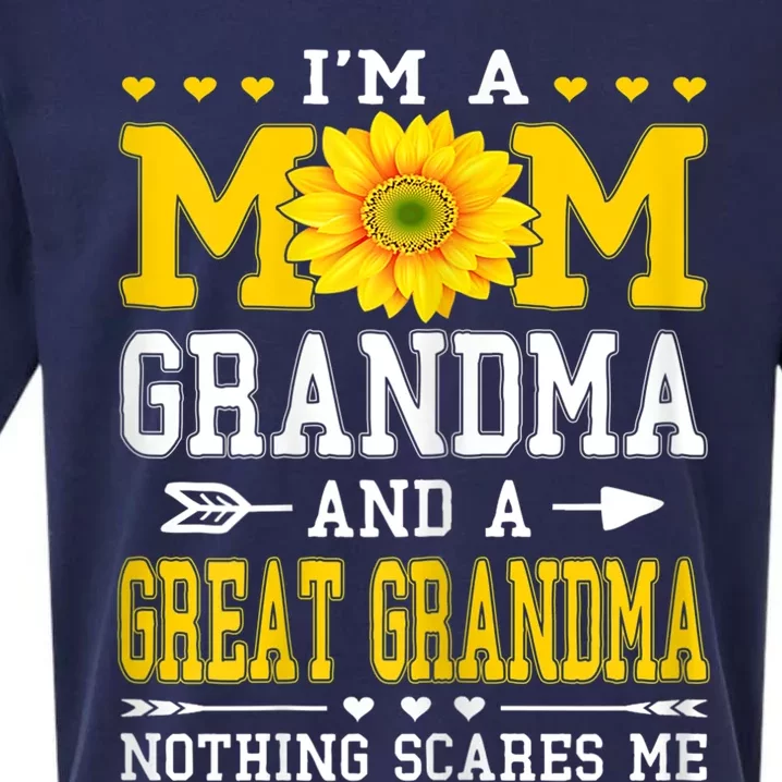 Womens I'm A Mom Grandma Great Grandma Mother's Day Sunflower Women Sueded Cloud Jersey T-Shirt