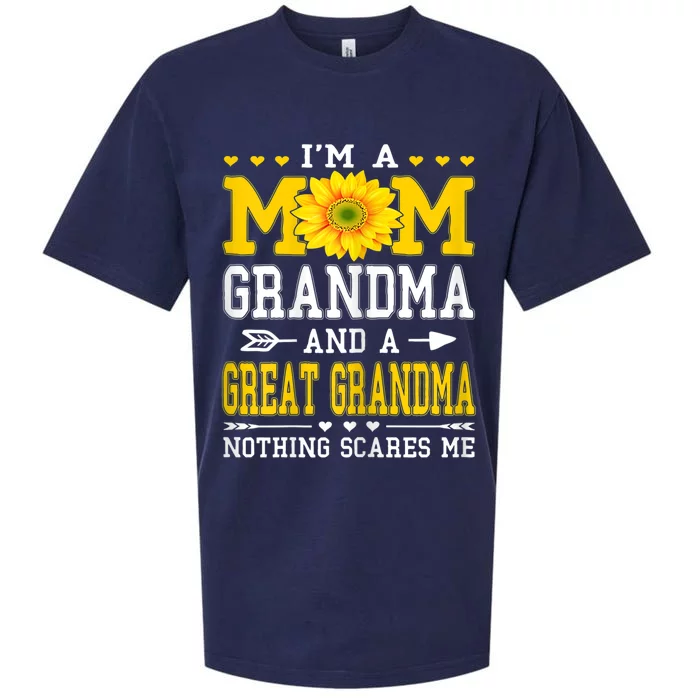 Womens I'm A Mom Grandma Great Grandma Mother's Day Sunflower Women Sueded Cloud Jersey T-Shirt