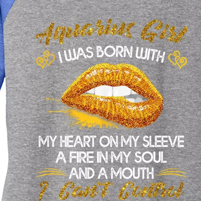 Wo Im An Aquarius Lips Zodiac Sign Funny Birthday Gift Women's Tri-Blend 3/4-Sleeve Raglan Shirt