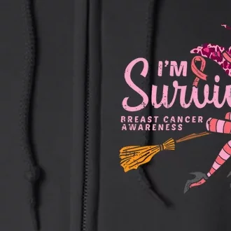 Witch Im A Survivor Halloween Breast Cancer Awareness Full Zip Hoodie