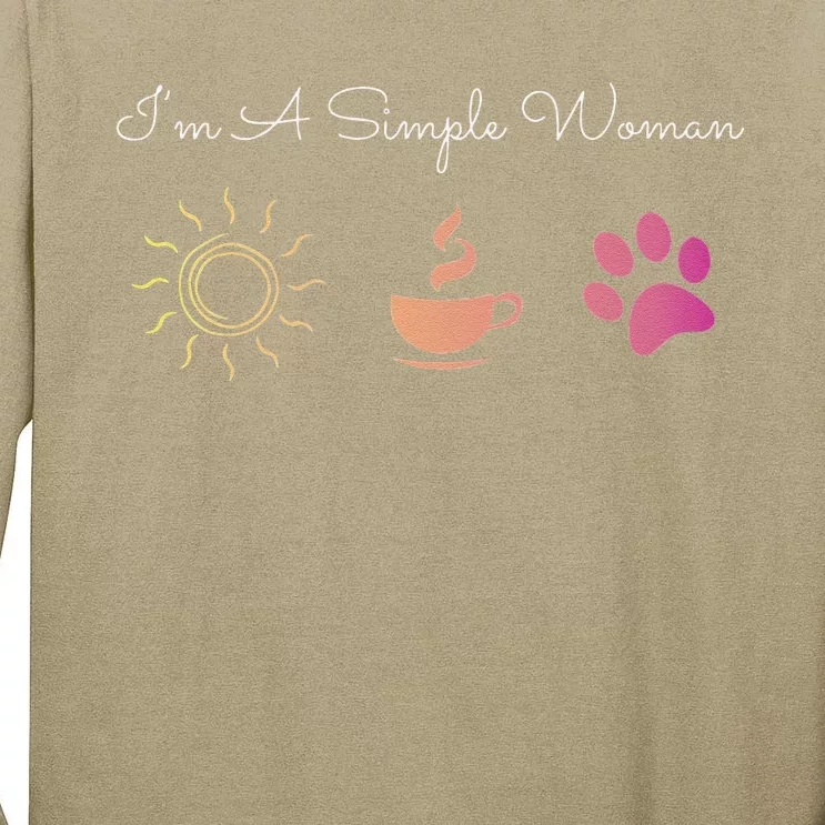 Womens Im A Simple Woman Sunshine Coffee Paw Dog Cute Funny Gift Tall Long Sleeve T-Shirt