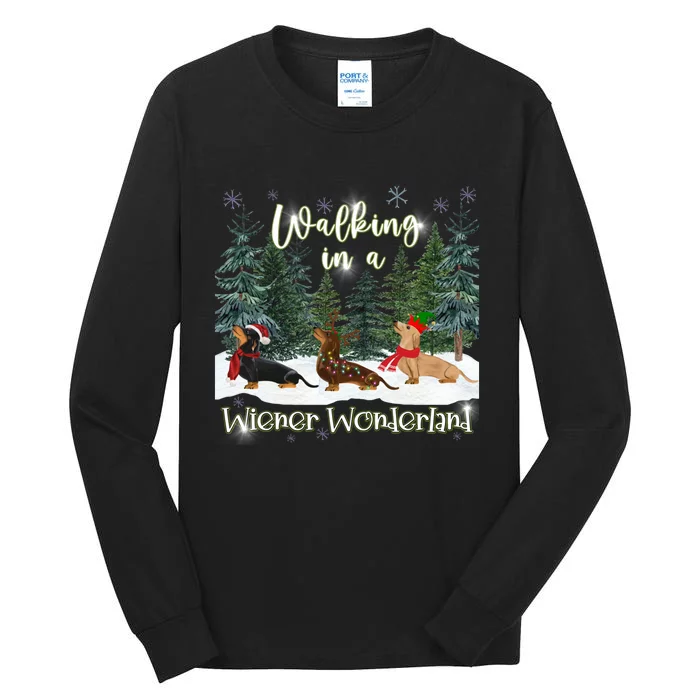 Walking In A Wiener Wonderland Dachshund Trio Tall Long Sleeve T-Shirt