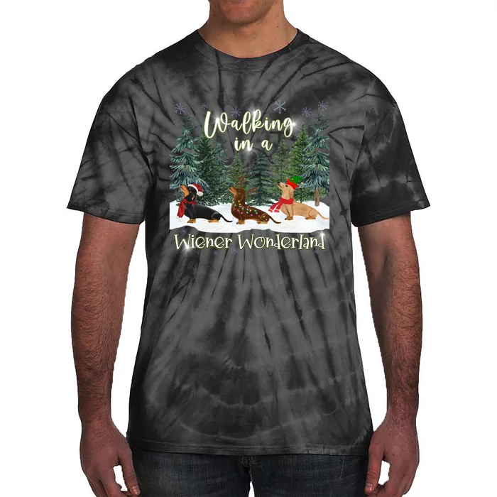 Walking In A Wiener Wonderland Dachshund Trio Tie-Dye T-Shirt