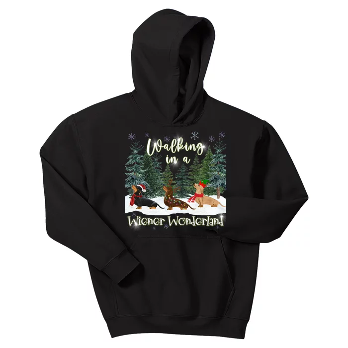 Walking In A Wiener Wonderland Dachshund Trio Kids Hoodie