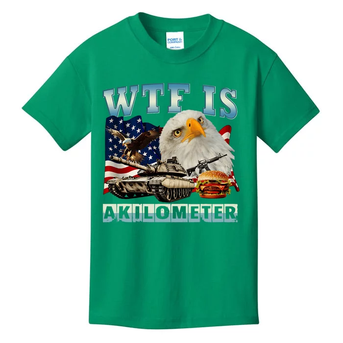 Wtf Is A Kilometer Eagle Badge American Signature Burger Kids T-Shirt