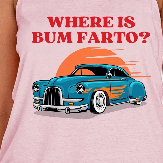 Where Is Bum Farto Funny Women's Knotted Racerback Tank