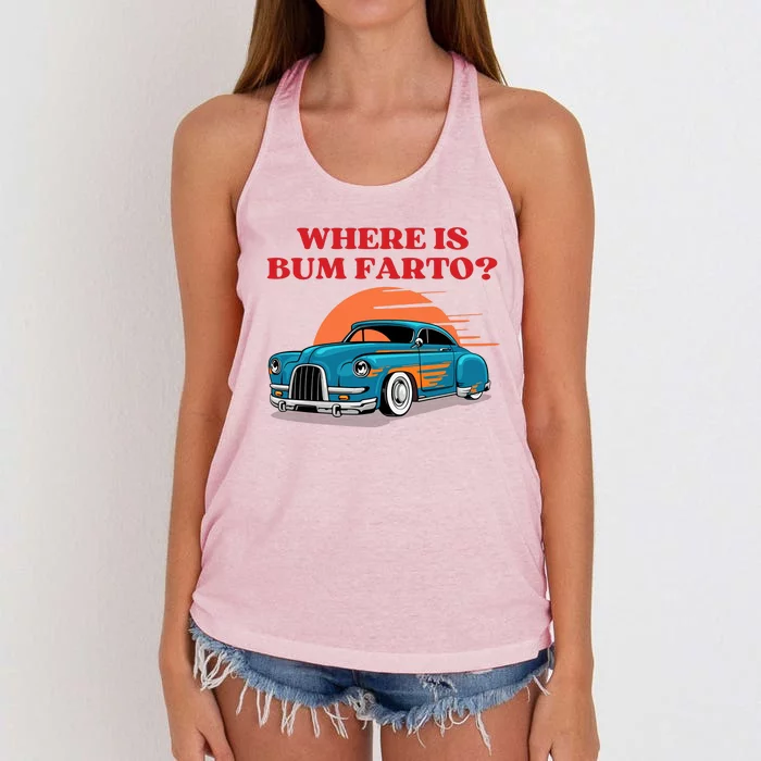 Where Is Bum Farto Funny Women's Knotted Racerback Tank