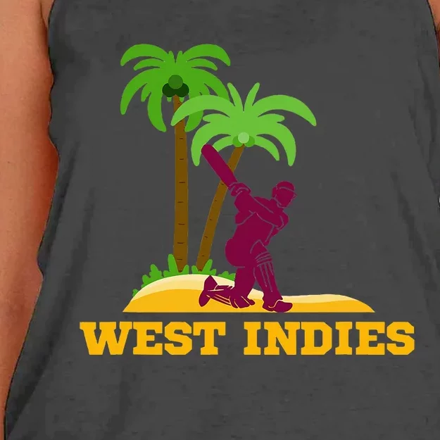 West Indies Cricket Fan Batsman Island Palm Women's Knotted Racerback Tank