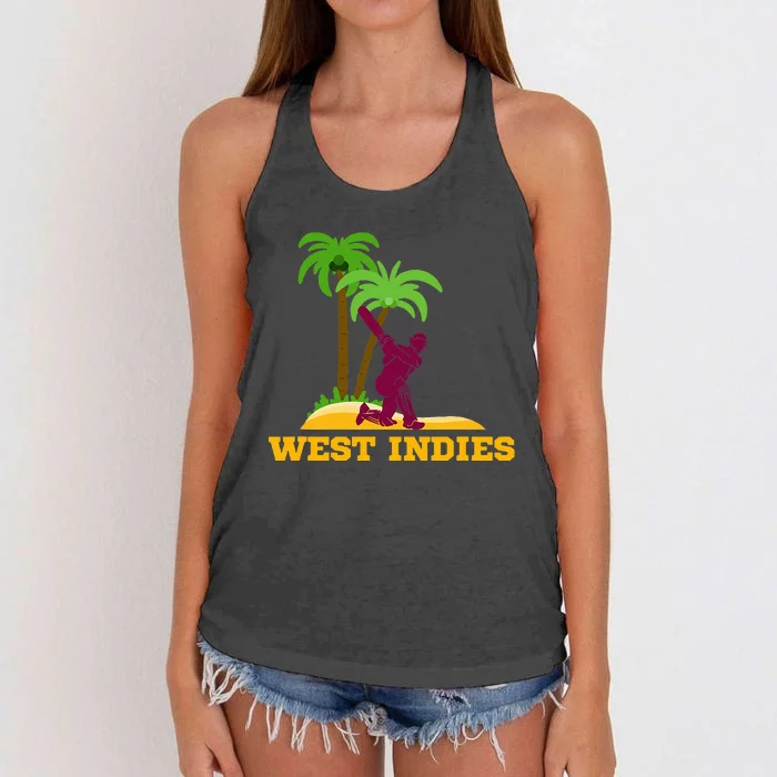 West Indies Cricket Fan Batsman Island Palm Women's Knotted Racerback Tank