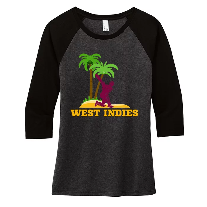 West Indies Cricket Fan Batsman Island Palm Women's Tri-Blend 3/4-Sleeve Raglan Shirt