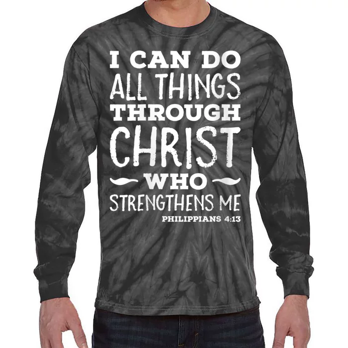 Womens I Can Do All Things Through Christ Art Bible Religious Tie-Dye Long Sleeve Shirt