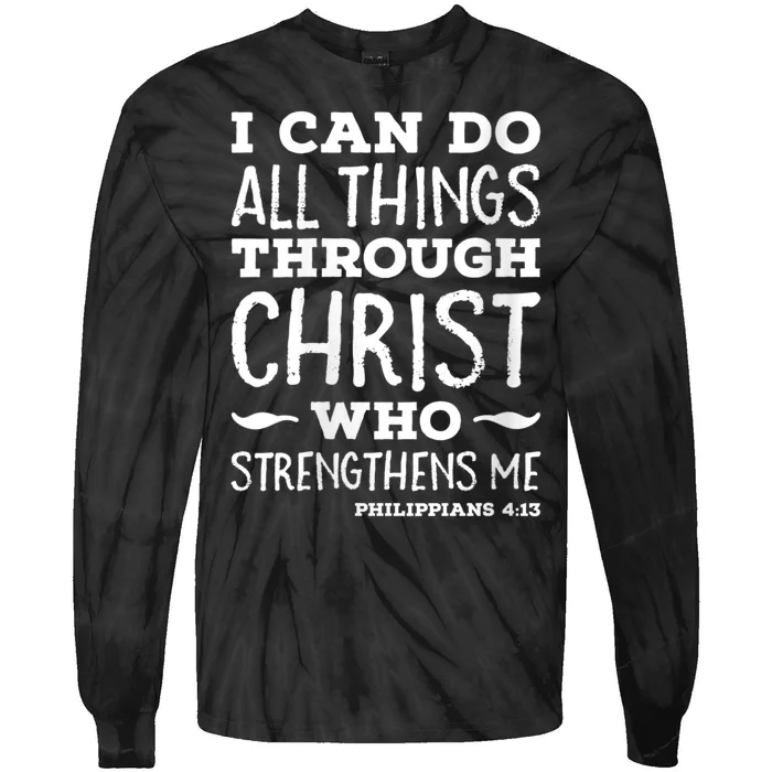 Womens I Can Do All Things Through Christ Art Bible Religious Tie-Dye Long Sleeve Shirt