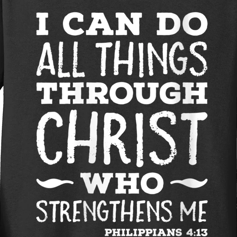 Womens I Can Do All Things Through Christ Art Bible Religious Kids Long Sleeve Shirt