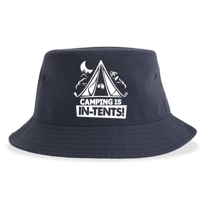 White Ink Camping Is In Tents Funny Sustainable Bucket Hat