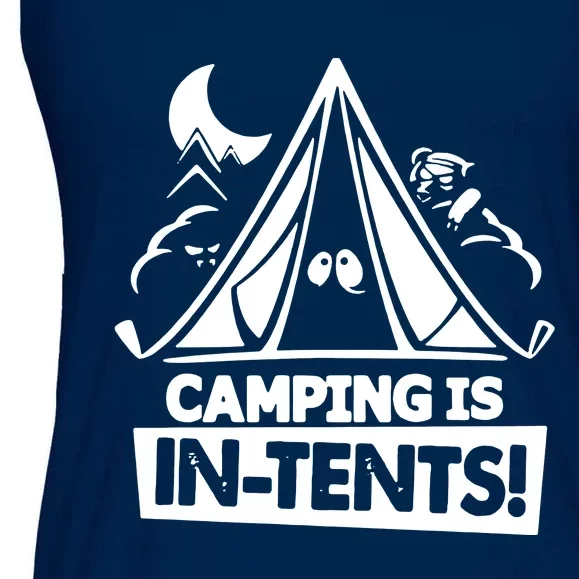 White Ink Camping Is In Tents Funny Ladies Essential Flowy Tank