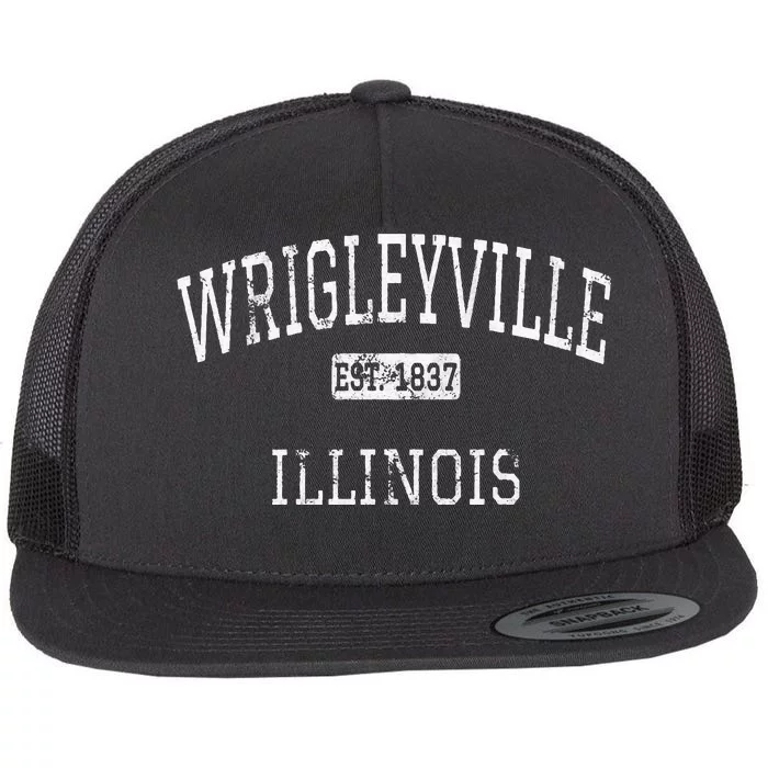 Wrigleyville Illinois Chicago IL Vintage Flat Bill Trucker Hat