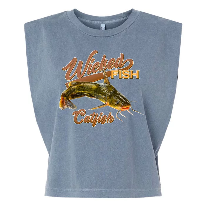 Wicked Fish Catfish Fishing Garment-Dyed Women's Muscle Tee