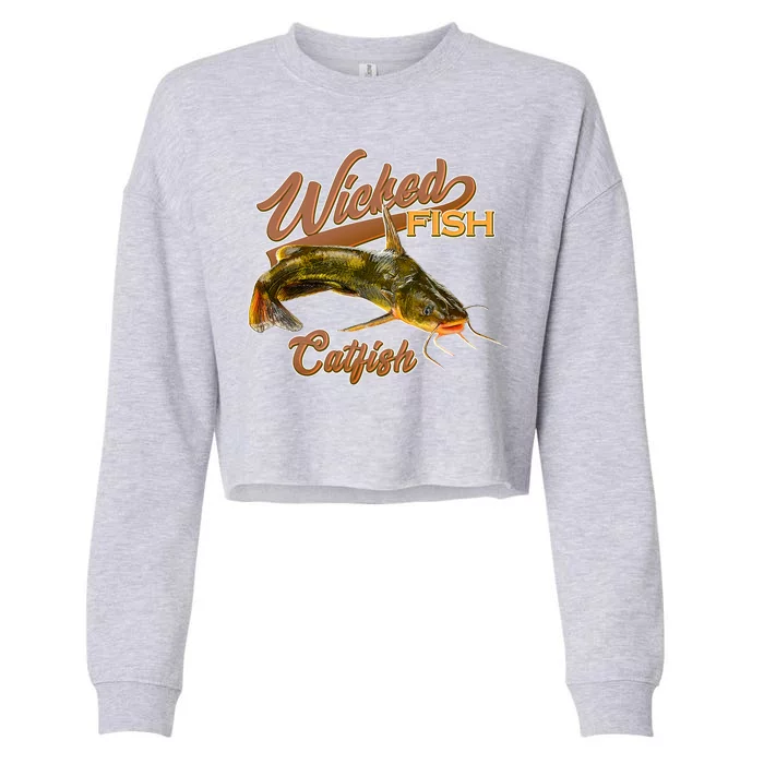 Wicked Fish Catfish Fishing Cropped Pullover Crew