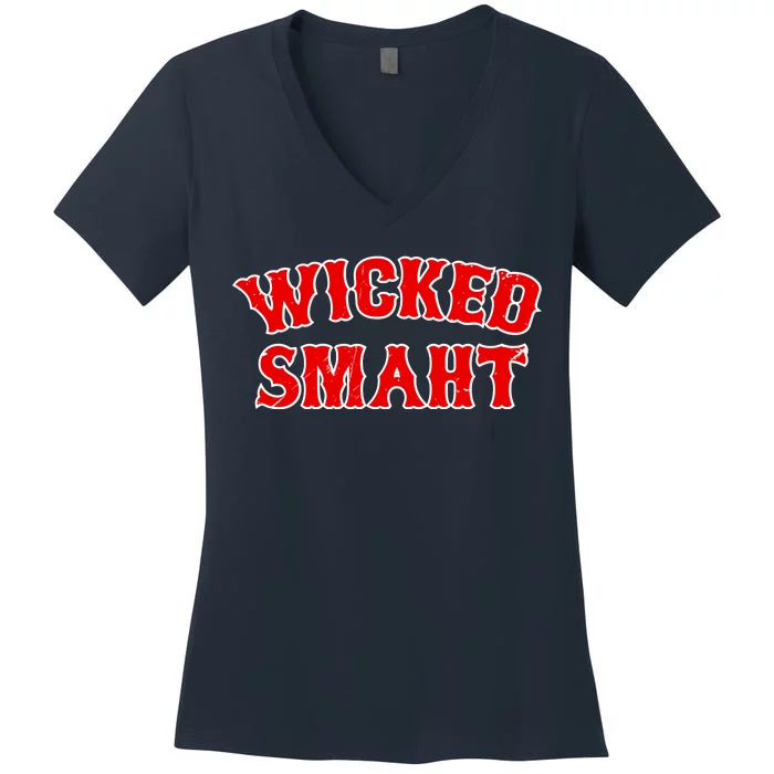 Wicked Smaht Smart Boston Massachusetts Women's V-Neck T-Shirt