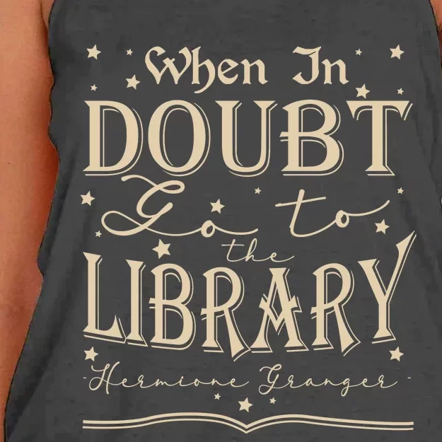 When In Doubt Go To The Library Teacher Hermione Wizard Women's Knotted Racerback Tank