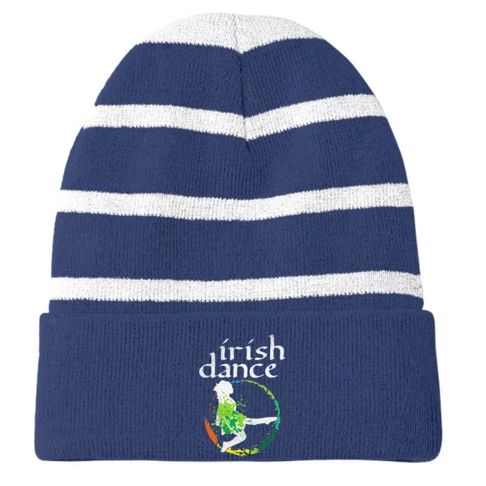 Wo Irish Dance Girl Colors St Patricks Day Ceili Dancer Girl Striped Beanie with Solid Band