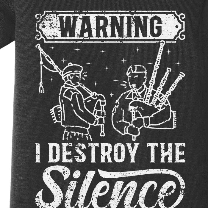 Warning I Destroy The Silence Pagpiper retro Bagpipe Player Baby Bodysuit