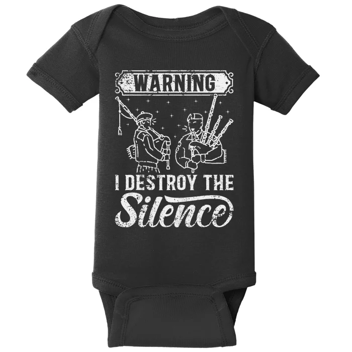 Warning I Destroy The Silence Pagpiper retro Bagpipe Player Baby Bodysuit