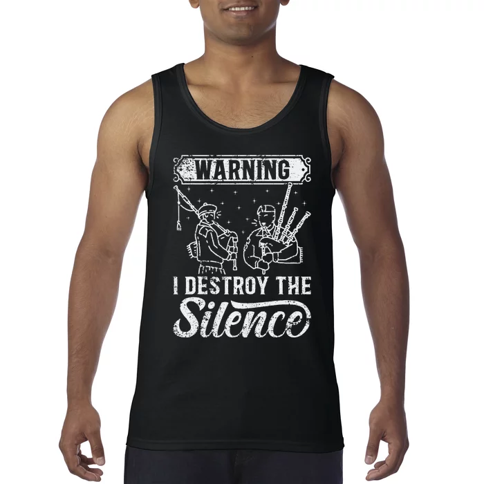 Warning I Destroy The Silence Pagpiper retro Bagpipe Player Tank Top