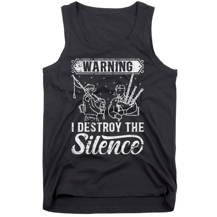 Warning I Destroy The Silence Pagpiper retro Bagpipe Player Tank Top