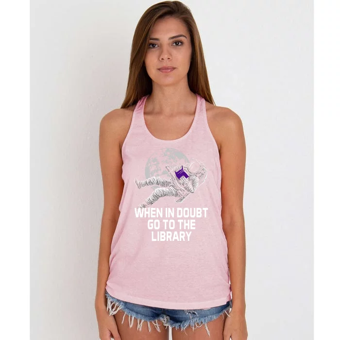 When In Doubt Go To The Library Funny Librarian Humor Women's Knotted Racerback Tank