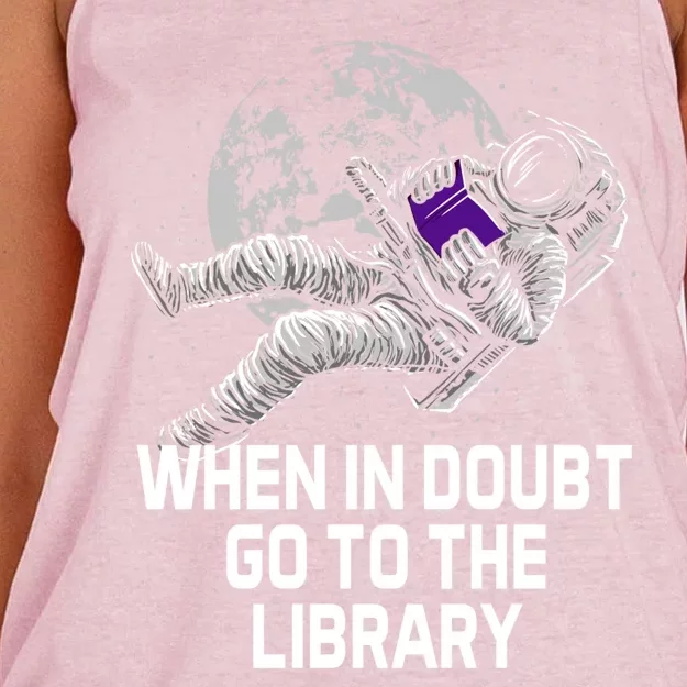 When In Doubt Go To The Library Funny Librarian Humor Women's Knotted Racerback Tank