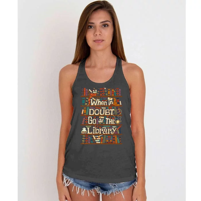 When In Doubt Go To The Library For Lovers Book Women's Knotted Racerback Tank