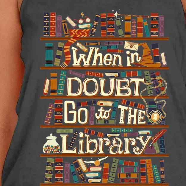 When In Doubt Go To The Library For Lovers Book Women's Knotted Racerback Tank