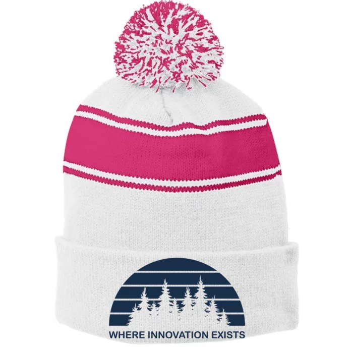 Where Innovation Exist Stripe Pom Pom Beanie