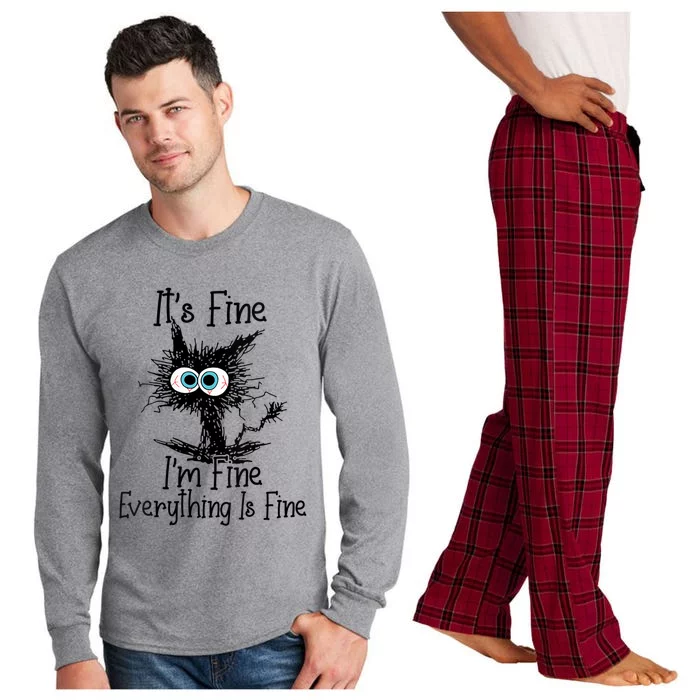 Wo It's Fine I'm Fine Everything Is Fine Funny Cat Gift Long Sleeve Pajama Set