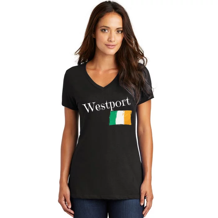 Westport Ireland Flag Irish City Saint Patrick's Day Women's V-Neck T-Shirt