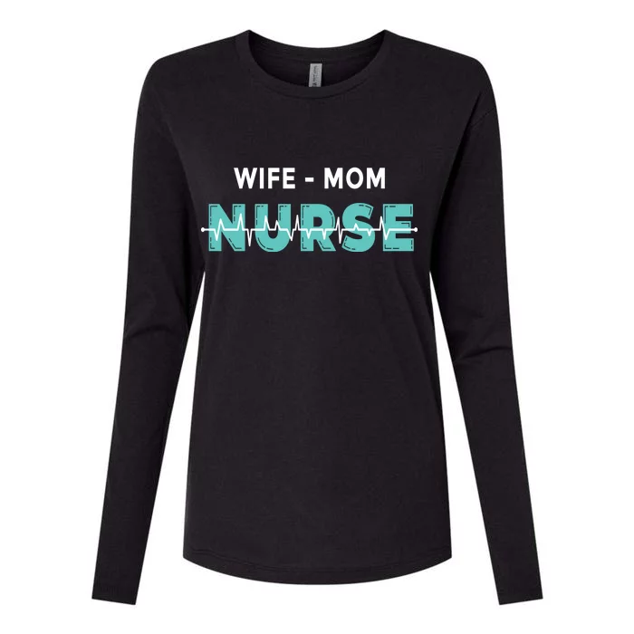 Wife Mom Nurse Pulse Womens Cotton Relaxed Long Sleeve T-Shirt